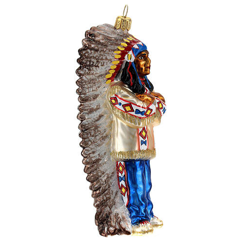 Native American chief blown glass Christmas tree decoration.  4