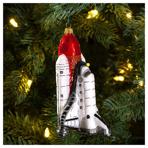 Lançamento de nave espacial enfeite para árvore de Natal vidro soprado 2