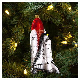 Space shuttle launch Christmas tree decoration in blown glass