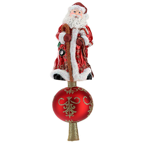 Szpic choinkowy Święty Mikołaj płaszcz czerwony szkło dmuchane 30 cm 1