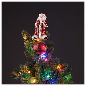 Ponteira para árvore de Natal Pai Natal manto vermelho e bastão vidro soprado 30 cm