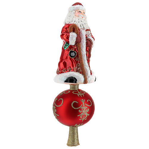 Ponteira para árvore de Natal Pai Natal manto vermelho e bastão vidro soprado 30 cm 5
