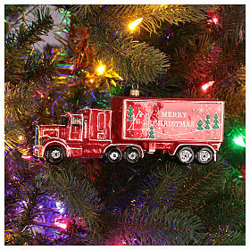Camion de Noël rouge décoration Noël verre soufflé pour sapin