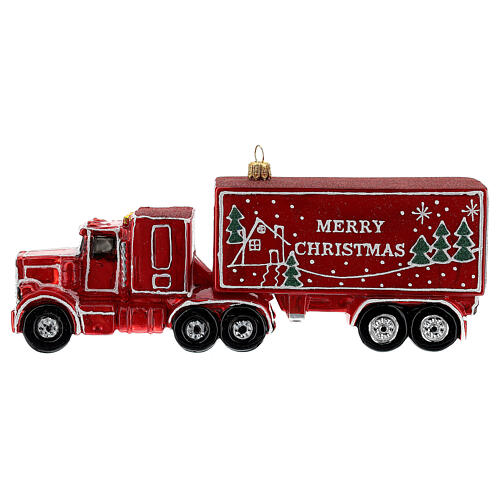 Ciężarówka z napisem Merry Christmas ozdoba szkło dmuchane na choinkę 1