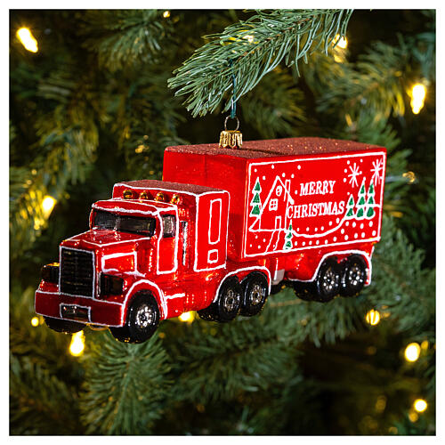 Ciężarówka z napisem Merry Christmas ozdoba szkło dmuchane na choinkę 2