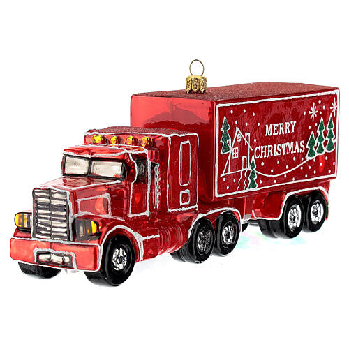 Ciężarówka z napisem Merry Christmas ozdoba szkło dmuchane na choinkę 3