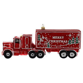 Camião de Natal vermelho Merry Christmas enfeite para árvore de Natal vidro soprado