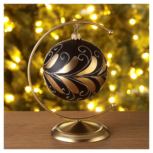 Christmas ball of blown glass, 100 mm, black and gold 2