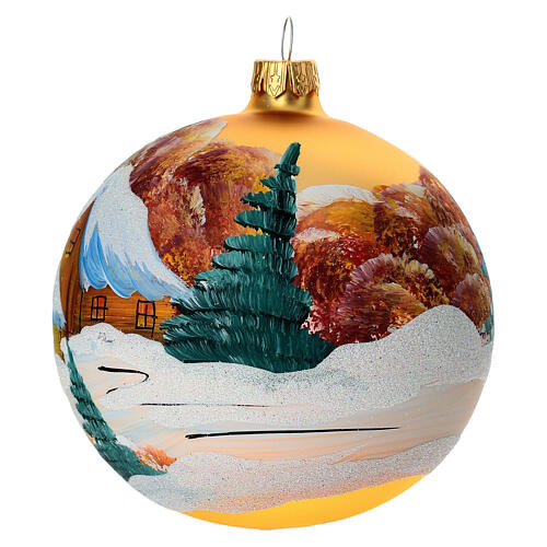 Geblasene Glaskugel verschneite Landschaft goldener Hintergrund, 100 mm 4