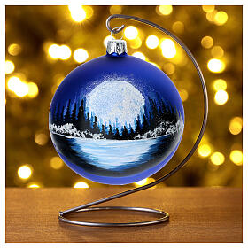 Christmas ball of blown glass, 100 mm, gold with landscape