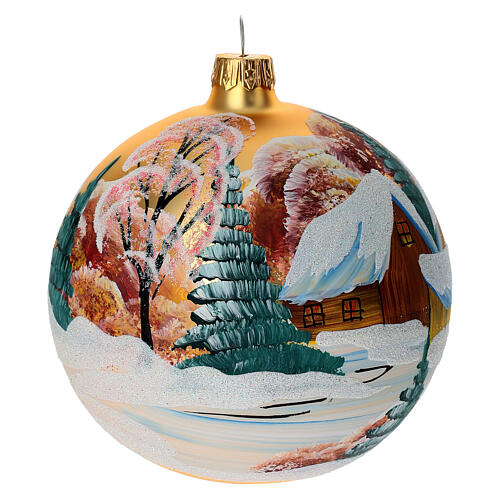 Christmas ball of blown glass, 100 mm, gold with landscape 3