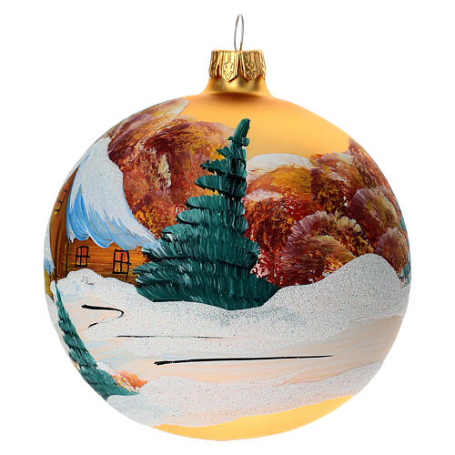 Christmas ball of blown glass, 100 mm, gold with landscape 4