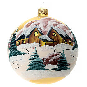 Blown glass ball 100 mm with snowy landscape, gold background