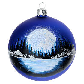 Blown glass ball 100 mm with snowy landscape, gold background