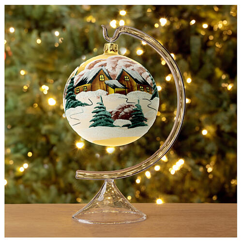 Blown glass ball 100 mm with snowy landscape, gold background 3