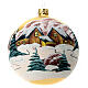 Blown glass ball 100 mm with snowy landscape, gold background s1