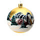 Blown glass ball 100 mm with snowy landscape, gold background s6