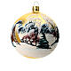 Blown glass ball 100 mm with snowy landscape, gold background s7