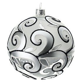 Christmas ball of blown glass, 100 mm, opaque white and silve