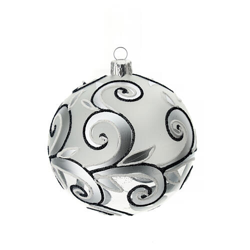 Christmas ball of blown glass, 100 mm, opaque white and silve 6