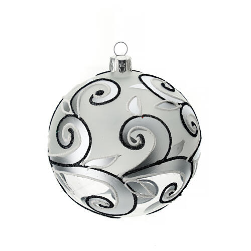 Christmas ball of blown glass, 100 mm, opaque white and silve 8