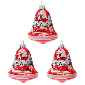Christmas balls of blown glass, 90 mm, set of 3 red bells