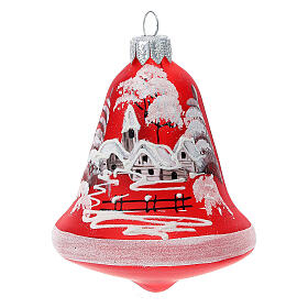 Boules de Noël en verre soufflé cloches rouges et blanches 90 mm set de 3