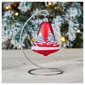 Boules de Noël en verre soufflé cloches rouges et blanches 90 mm set de 3