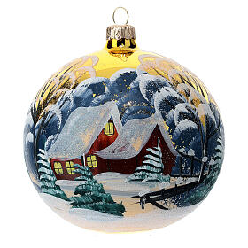 Christmas ball of blown glass, 120 mm, snowy landscape