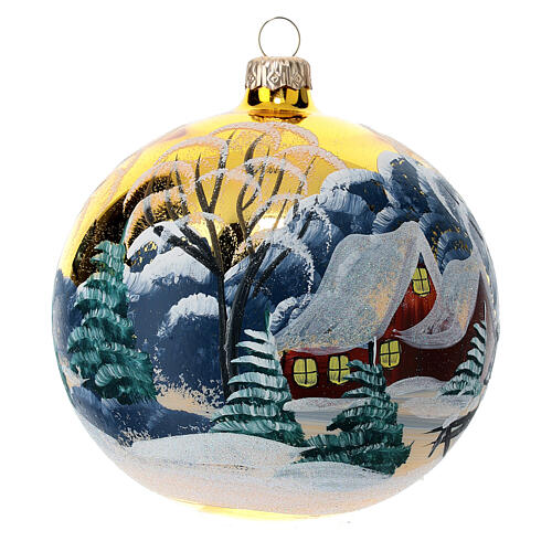 Christmas ball of blown glass, 120 mm, snowy landscape 3