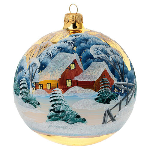 Christmas ball of blown glass, 120 mm, snowy landscape 1