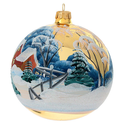 Christmas ball of blown glass, 120 mm, snowy landscape 3