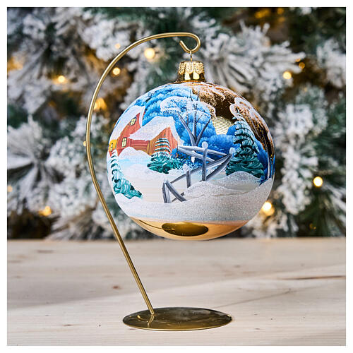 Boule de Noël en verre soufflé paysage enneigé 120 mm 2