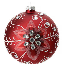 Red blown glass Christmas ball with white decoration 120 mm