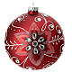Red blown glass Christmas ball with white decoration 120 mm s2