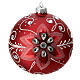 Red blown glass Christmas ball with white decoration 120 mm s8