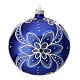 Boule de Noël bleue fleur blanche 120 mm verre soufflé s2
