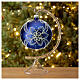 Boule de Noël bleue fleur blanche 120 mm verre soufflé s3