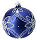 Boule de Noël bleue fleur blanche 120 mm verre soufflé s5