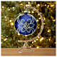 Boule de Noël bleue fleur blanche 120 mm verre soufflé s2