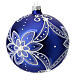 Bola de Natal azul flor branca 120 mm vidro soprado s4