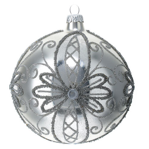 Christmas glass ball, opaque silver and glitter, 120 mm 1