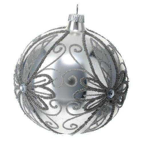 Christmas glass ball, opaque silver and glitter, 120 mm 3
