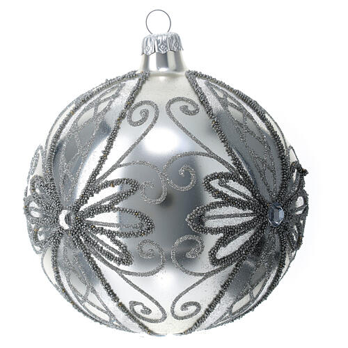 Christmas glass ball, opaque silver and glitter, 120 mm 4
