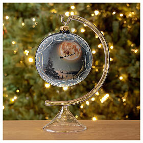 Pallina Natale vetro soffiato 120 mm slitta con renne in cielo