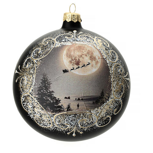 Pallina Natale vetro soffiato 120 mm slitta con renne in cielo 1