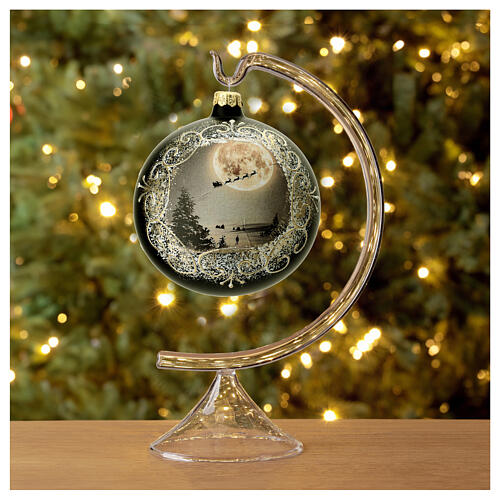 Pallina Natale vetro soffiato 120 mm slitta con renne in cielo 4