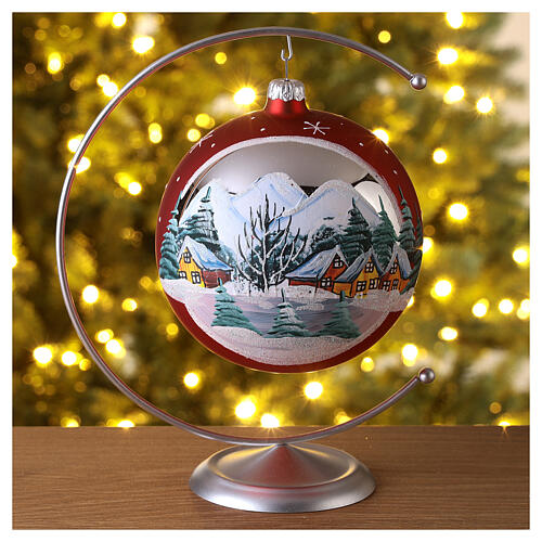 Red Christmas glass ball with landscape 120 mm 2