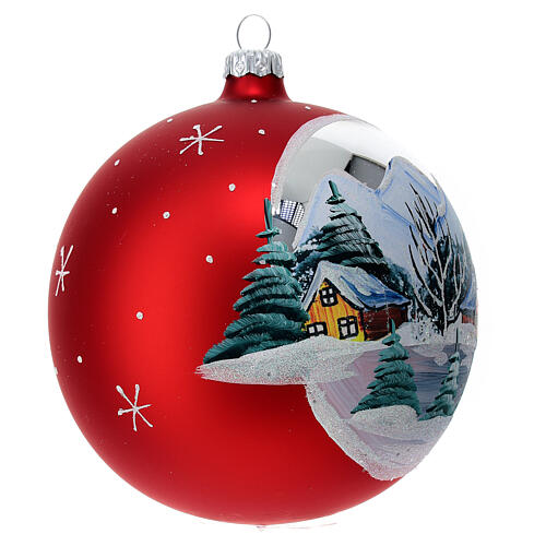 Enfeite Natal bola de vidro vermelha com paisagem 120 mm 4