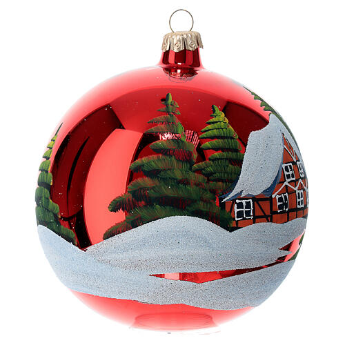 Red Christmas glass ball with snowy village 120 mm 4